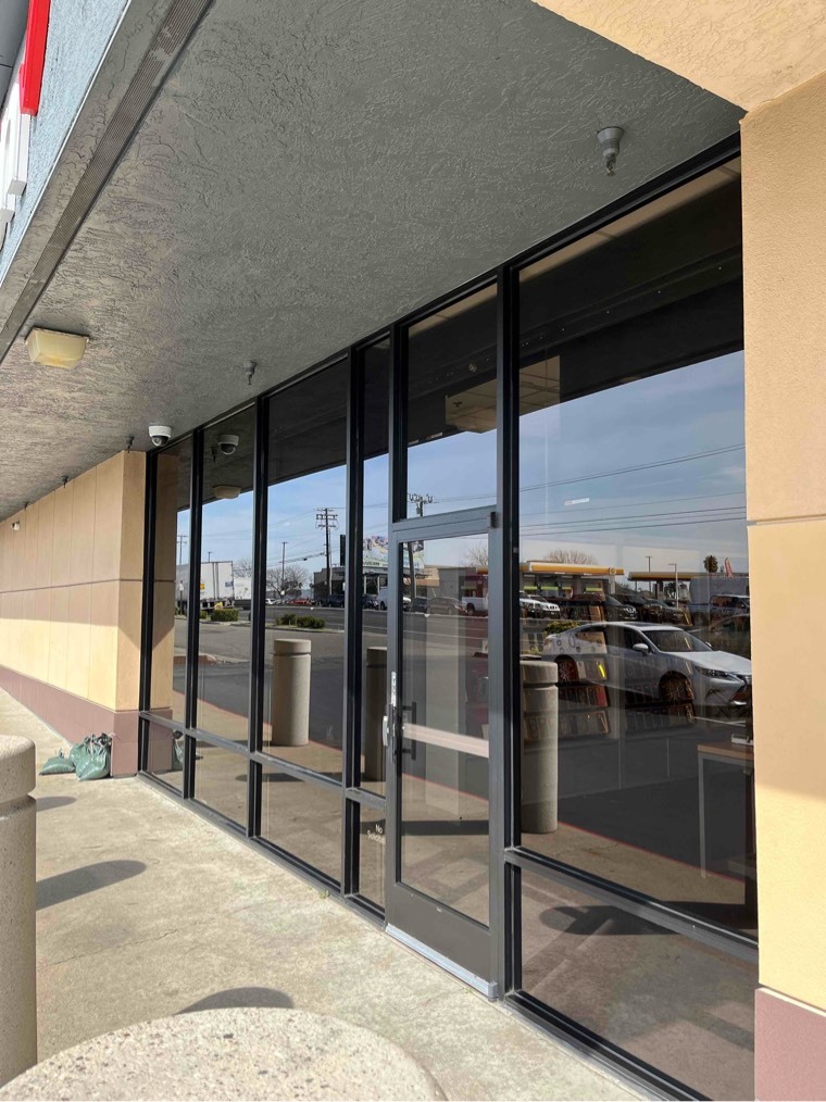 Commercial storefront glass installation at 5051 Auburn Blvd